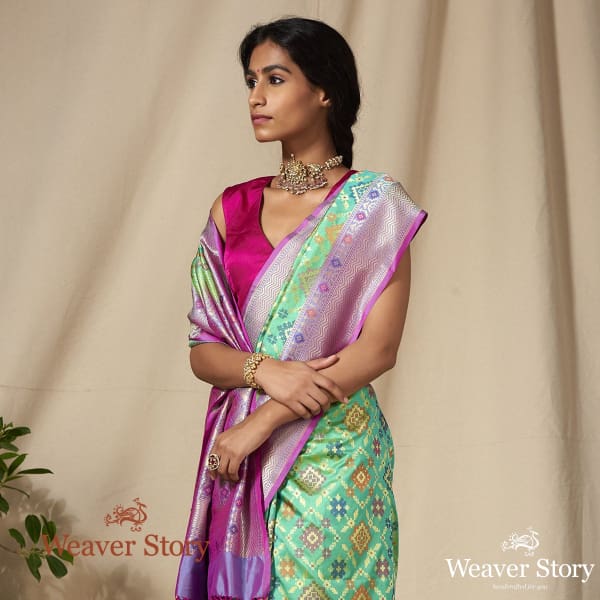 Handwoven_Green_and_Purple_Banarasi_Patola_Saree_WeaverStory_01