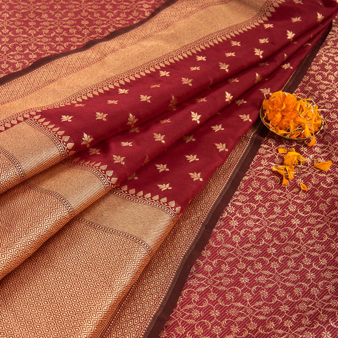 Banarasi_Suit_-_Handwoven_Mahroon_Banarasi_Tanchui_Kurta_with_Bootidar_Dupatta_WeaverStory_01