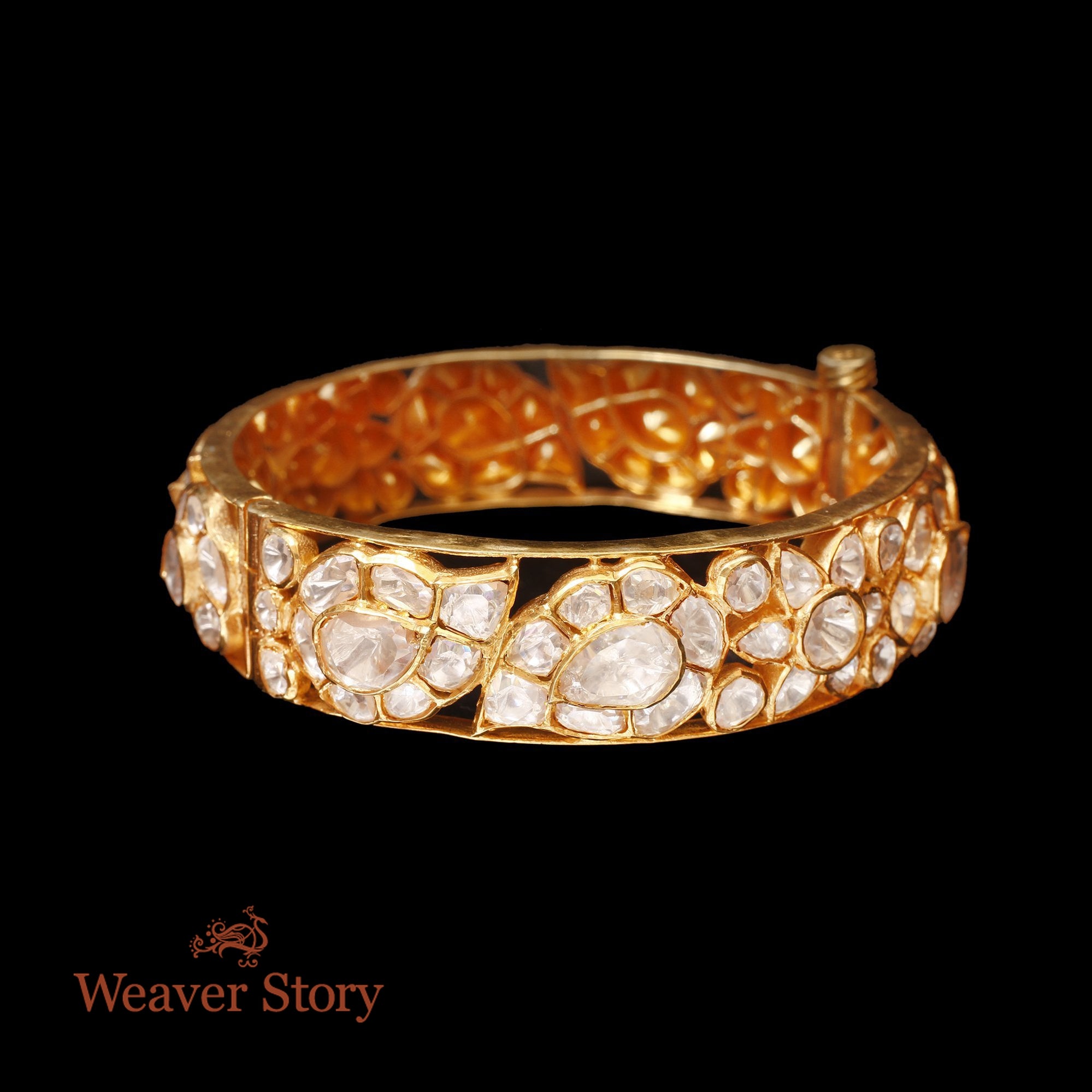 Ambika_Bangle_with_Moissanite_Polki_Crafted_in_Pure_Silver_WeaverStory_02