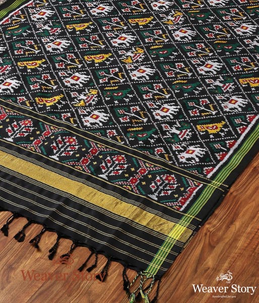 Handwoven_Black_Patola_Duaptta_with_Elephant_Motifs_WeaverStory_02