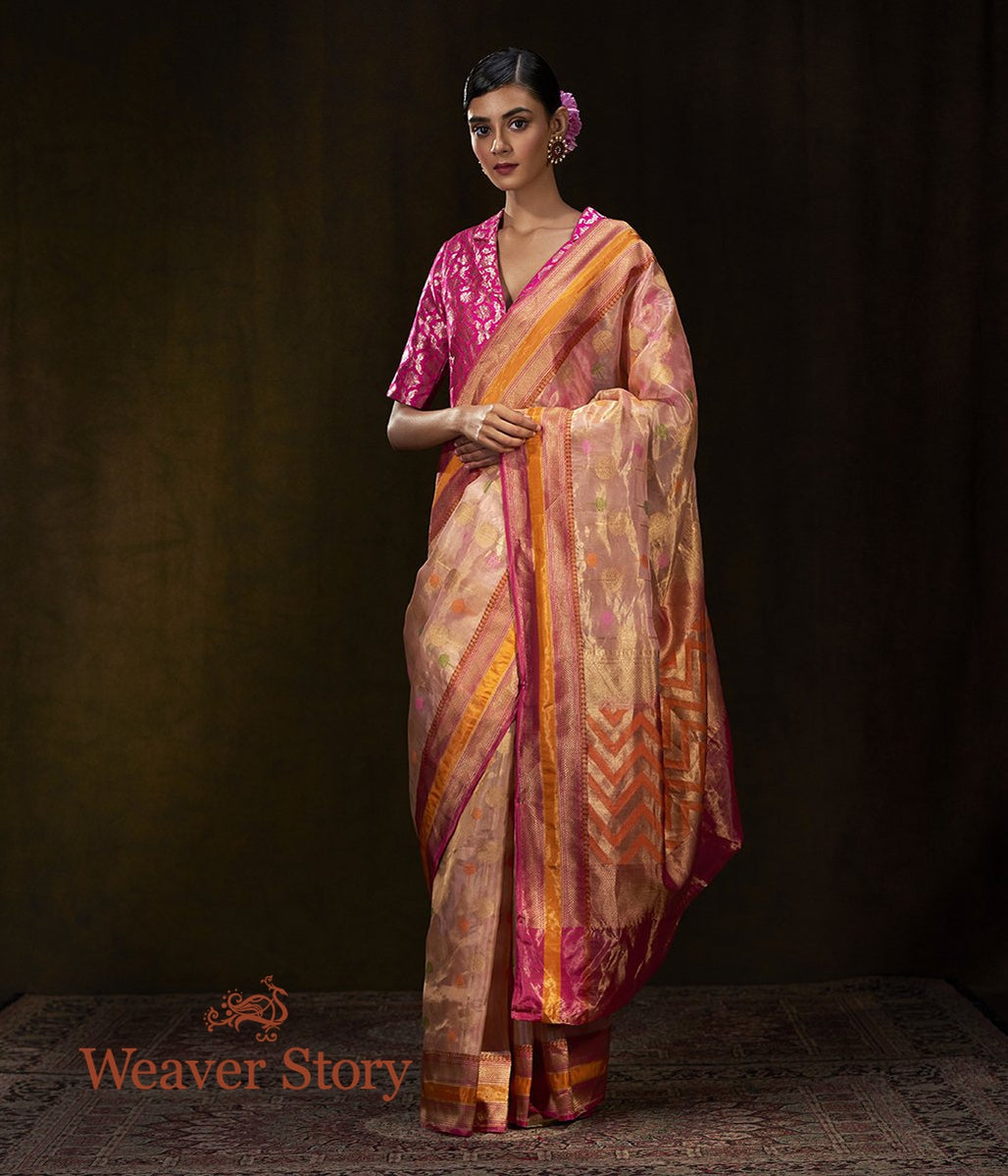 Handwoven_Pink_and_Gold_Silk_Tissue_Saree_with_Meenakari_WeaverStory_02