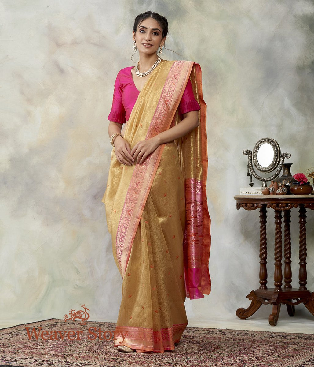 Handwoven_Gold_Kora_Tanchoi_Saree_with_Contrast_Border_WeaverStory_02