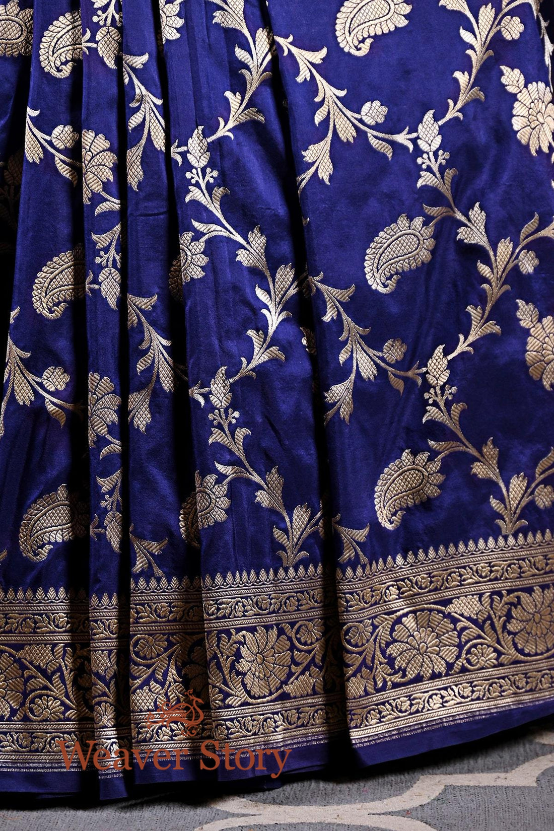 Ink_Blue_Banarasi_Saree_with_Gold_Zari_Floral_Weave_WeaverStory_02