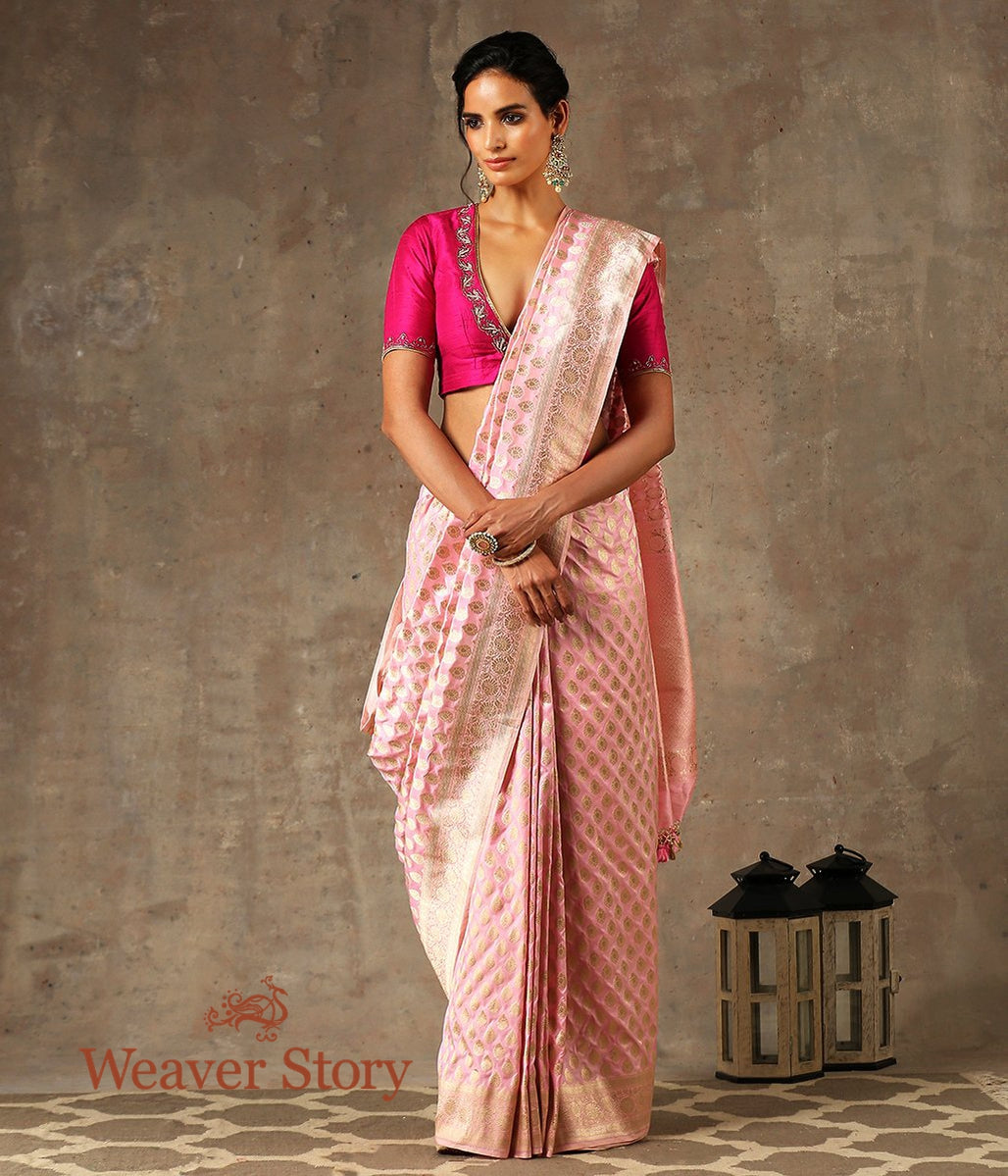 Handwoven Light Pink Cutwork Booti Banarasi Saree – WeaverStory