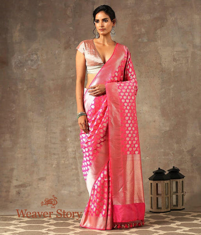 Handwoven_Pink_Banarasi_Silk_Saree_with_Zari_Booti_WeaverStory_02