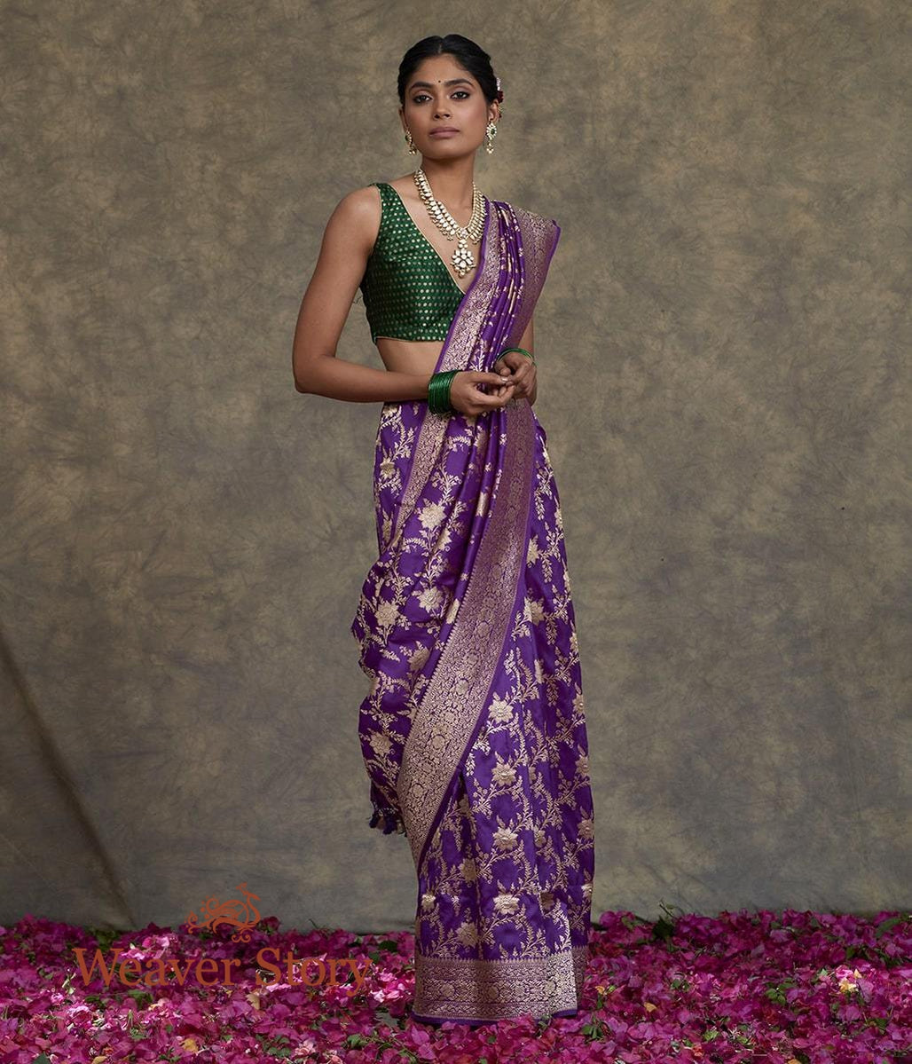 Handwoven_Purple_Kadhwa_Jangla_Saree_with_Floral_Jaal_WeaverStory_02