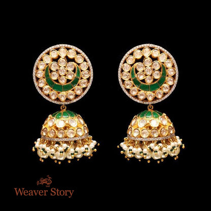 PhoolBegum_Jhumki_with_Moissanite_Polki_Hand_Crafted_in_Pure_Silver_WeaverStory_02