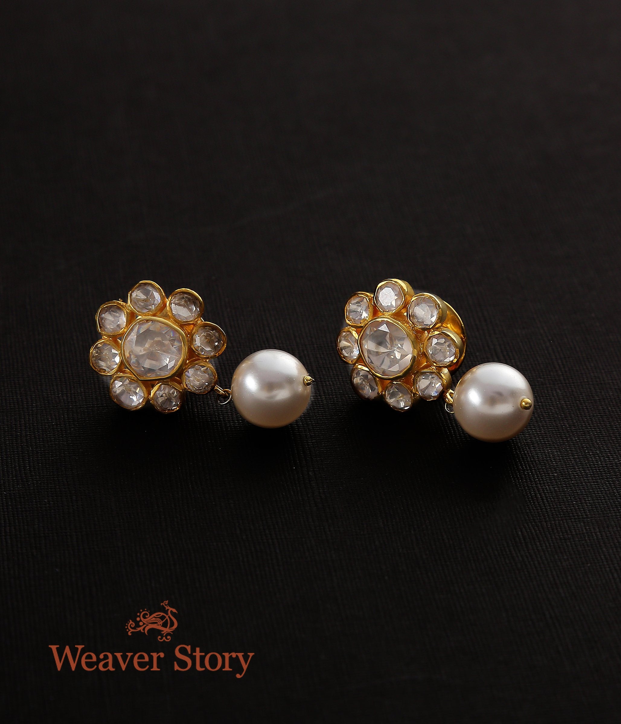 Phoolbaag_Earrings_with_Moissanite_Polki_and_Pearls_Crafted_in_Pure_Silver_WeaverStory_02