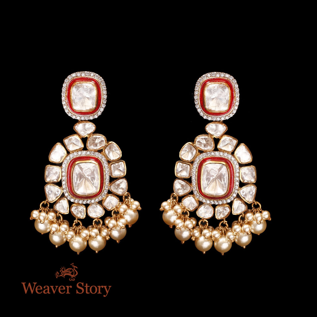 Saptaras_Earrings_with_Moissanite_Polki_Hand_Crafted_in_Pure_Silver_WeaverStory_01