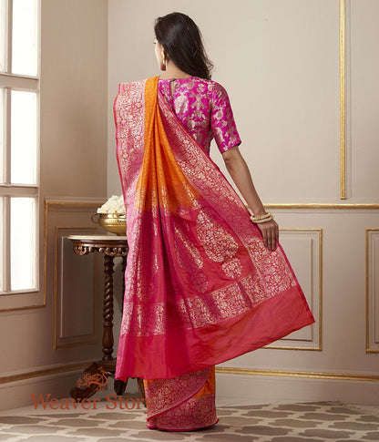 Handloom_Orange_and_Pink_Banarasi_Tanchoi_Saree_with_Kadhwa_Border_with_Woven_Leaf_Motifs_WeaverStory_03