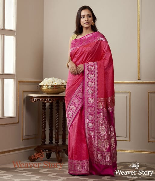 Handwoven_Pink_and_Orange_Banarasi_Tanchoi_Saree_with_Paisley_Border_WeaverStory_02