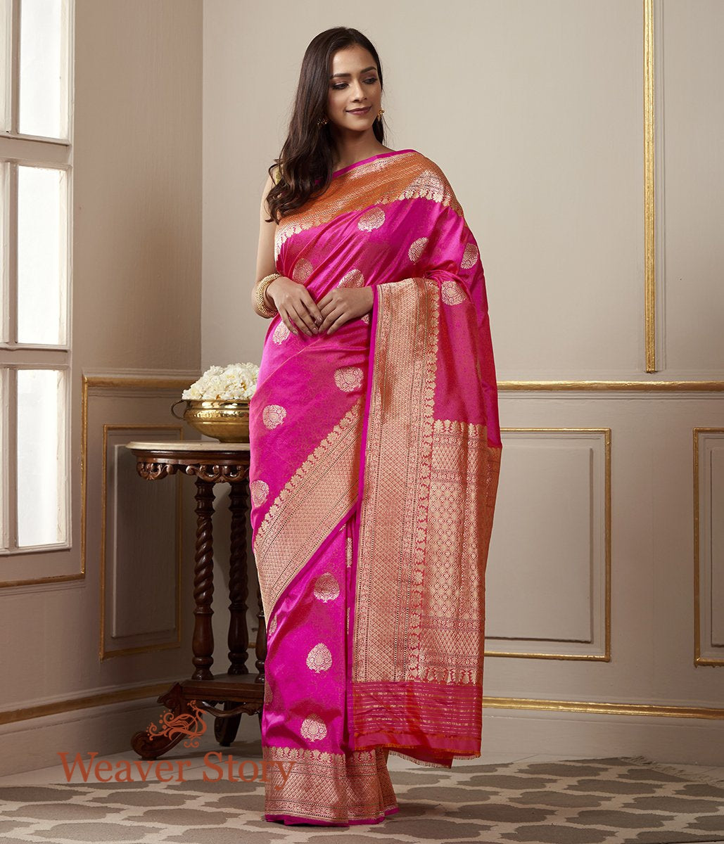 Handloom_Hot_Pink_Banarasi_Tanchoi_Saree_with_Kadhwa_Booti_WeaverStory_02