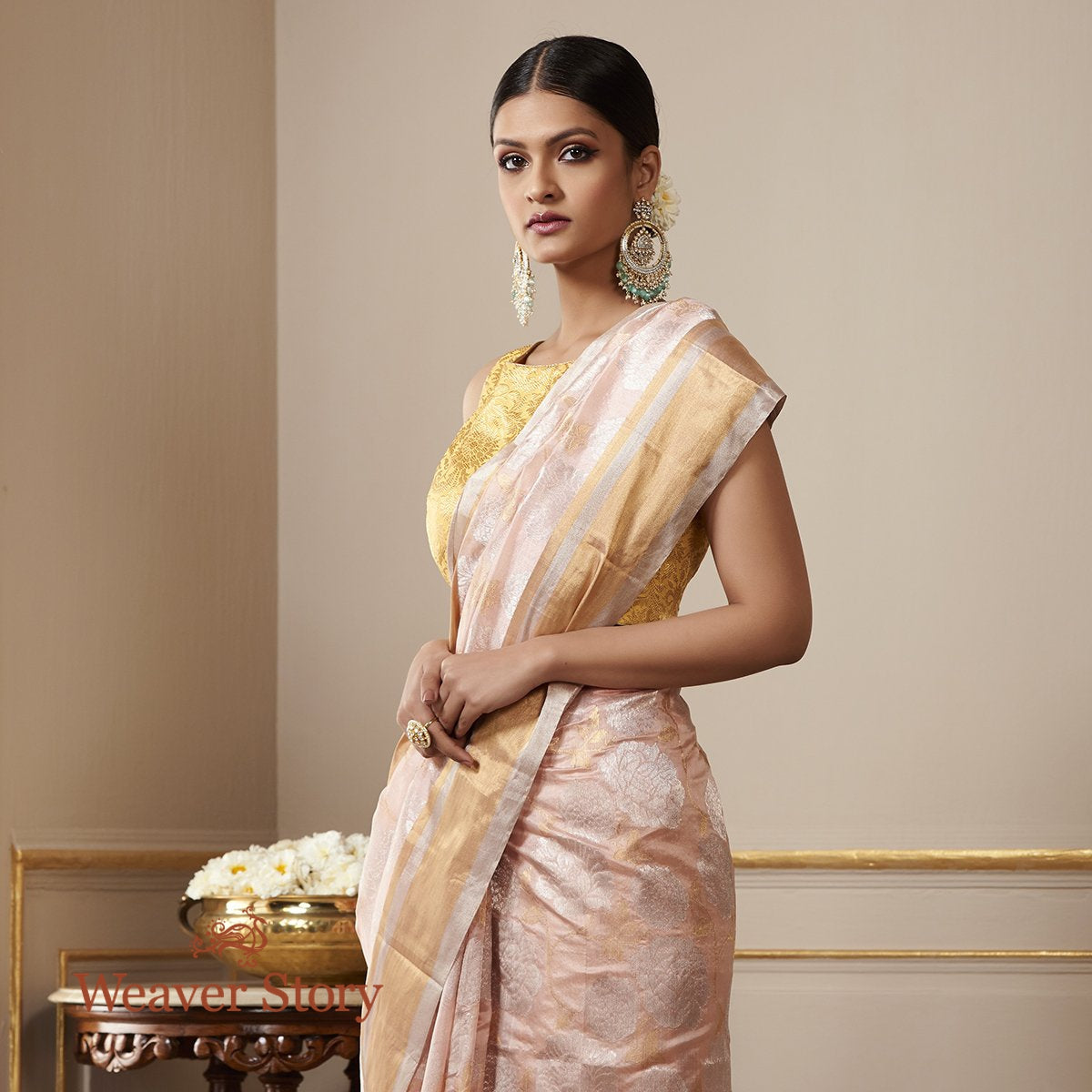 Handwoven_Soft_Pink_Chanderi_Silk_Saree_with_Gold_and_Silver_Zari_Floral_Jaal_WeaverStory_01