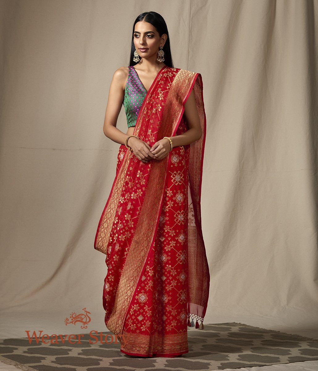 Handwoven_Red_Banarasi_Georgette_Patola_Saree_WeaverStory_02