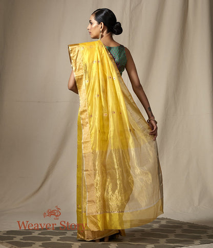 Handwoven_Yellow_Chanderi_Silk_Saree_with_Small_Floral_Motifs_WeaverStory_03