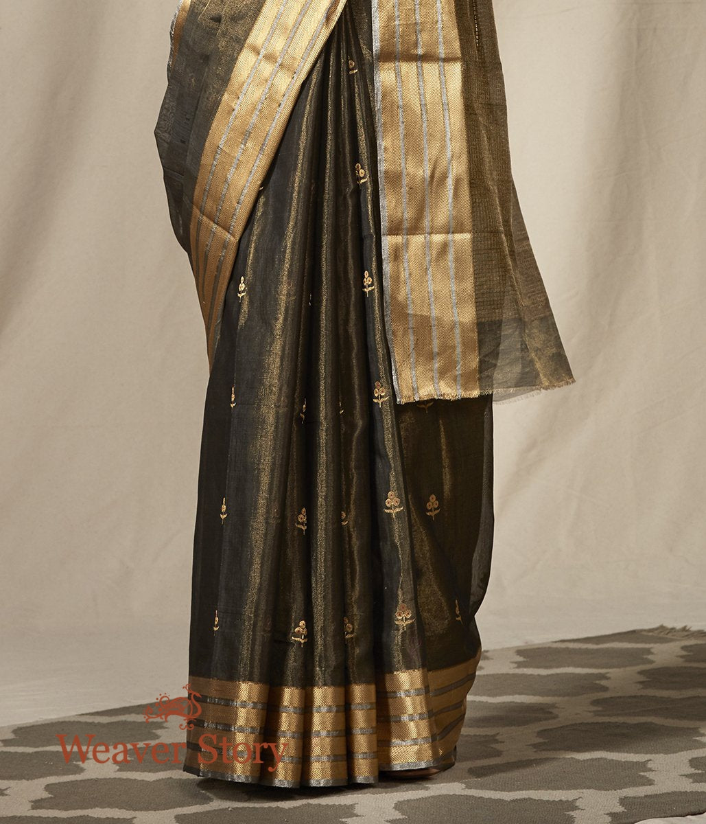 Handwoven_Black_and_Gold_Chanderi_Silk_Tissue_Saree_with_Gold_Zari_Floral_Motifs_WeaverStory_04