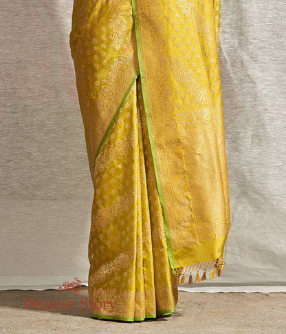 Handloom_Green_and_Yellow_Dual_Tone_Kadhwa_Banarasi_Jangla_with_Floral_Weave_WeaverStory_04