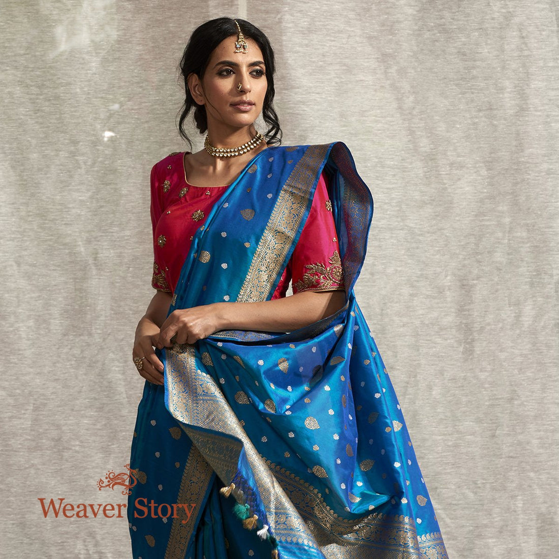 Handwoven_Blue_Banarasi_Saree_with_Kadhwa_Booti_with_Sona_Rupa_Zari_WeaverStory_01