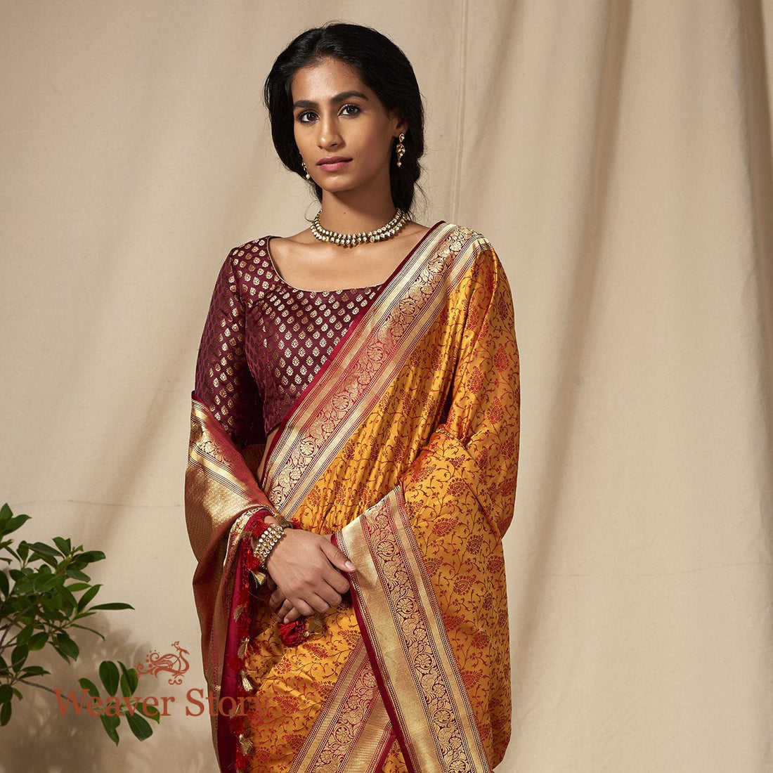 Handwoven_Red_and_Mustard_Banarasi_Tanchoi_Saree_with_Floral_Zari_Border_WeaverStory_01