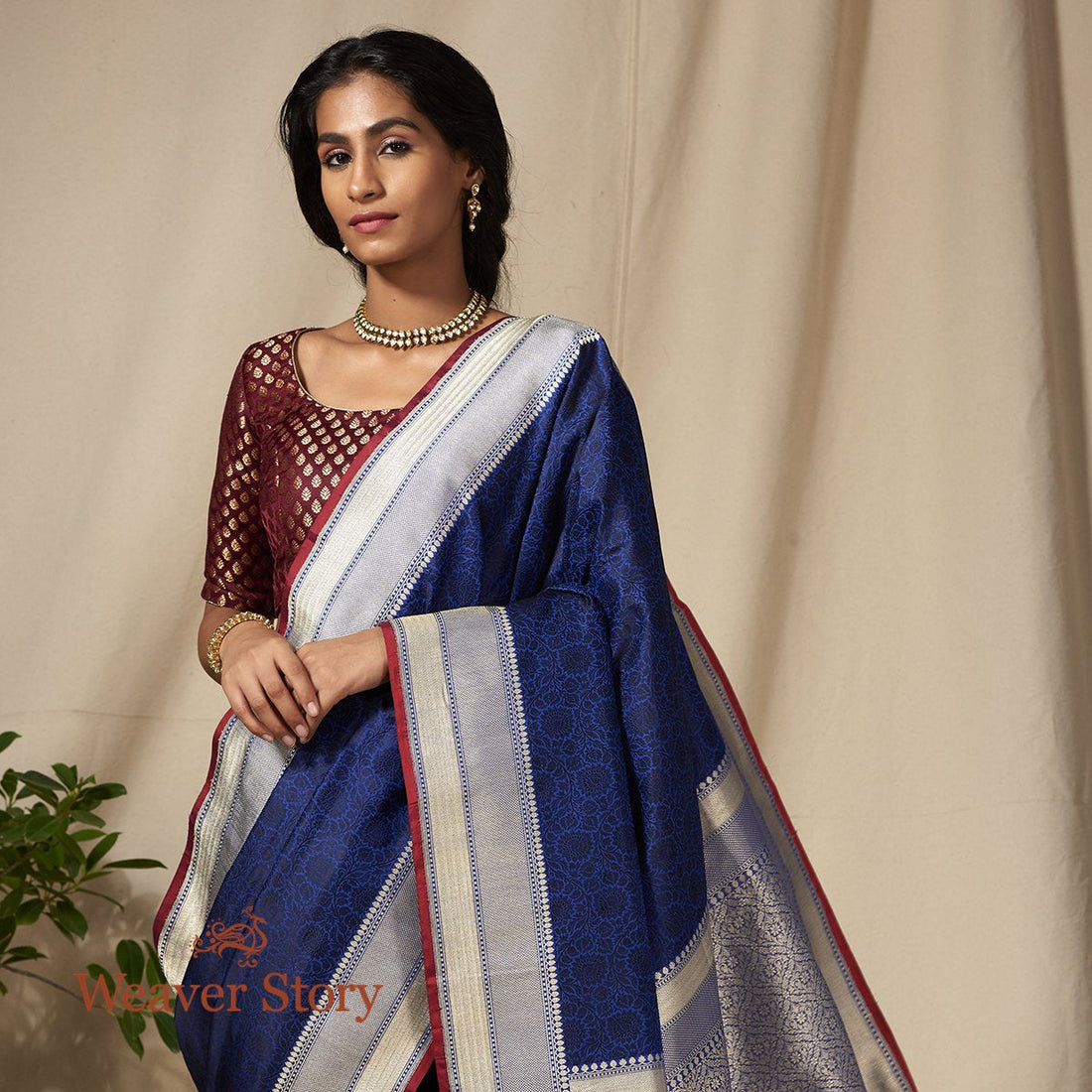 Handwoven_Blue_Banarasi_Tanchoi_Saree_with_Zari_Border_WeaverStory_01