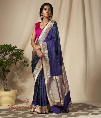 Handwoven_Purple_and_Green_Banarasi_Tanchoi_Saree_with_Woven_Zari_Border_WeaverStory_02