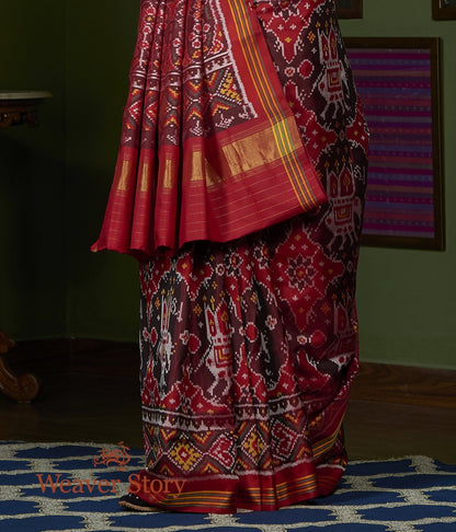 Handwoven_Maroon_and_Red_Gujarat_Patola_Saree_with_Elephant_Motifs_WeaverStory_03