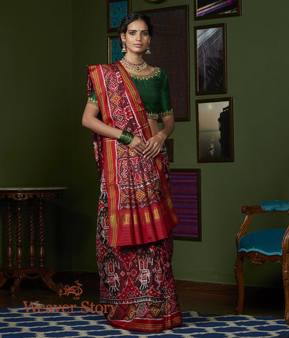 Handwoven_Maroon_and_Red_Gujarat_Patola_Saree_with_Elephant_Motifs_WeaverStory_02