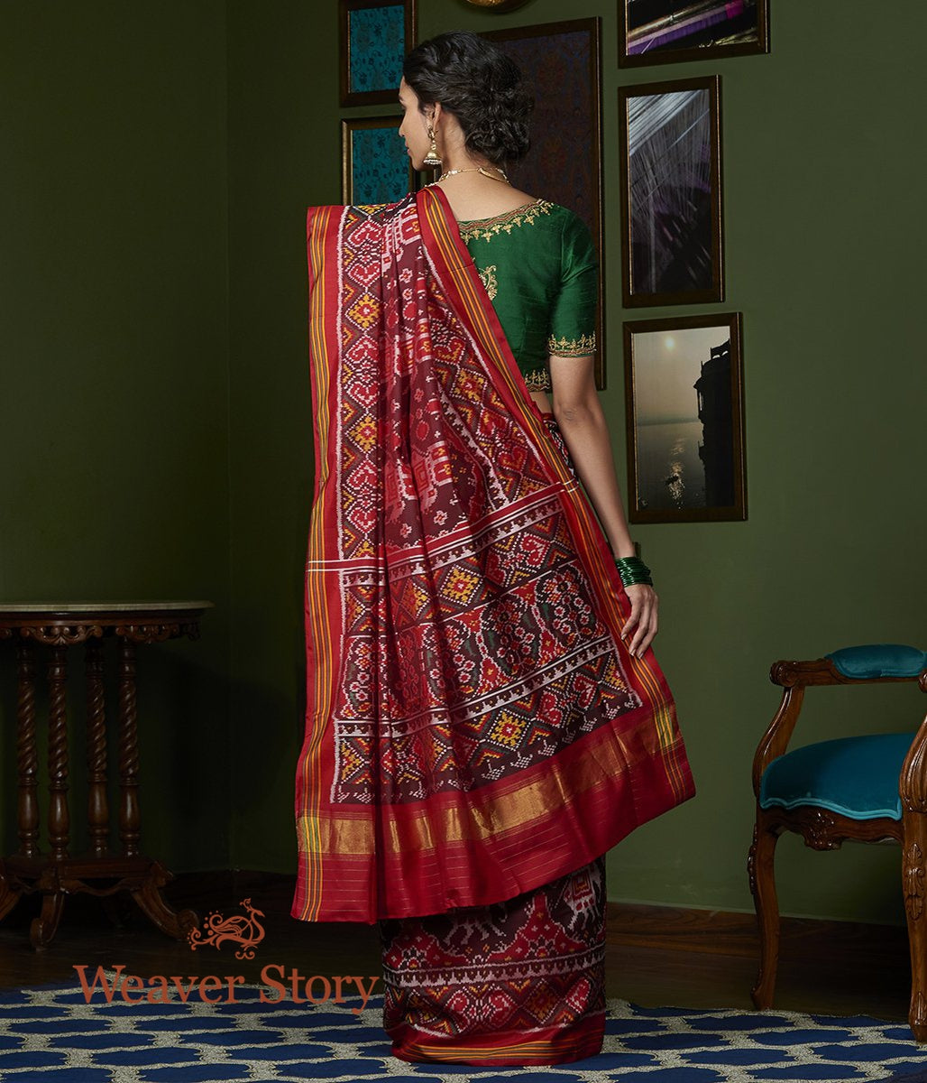 Handwoven_Maroon_and_Red_Gujarat_Patola_Saree_with_Elephant_Motifs_WeaverStory_04