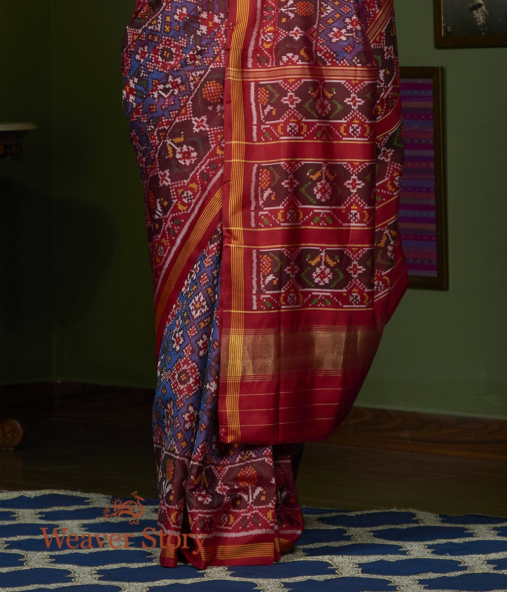 Handwoven_Blue_and_Red_Dual_Tone_Gujarat_Patola_Saree_with_Red_Border_WeaverStory_04