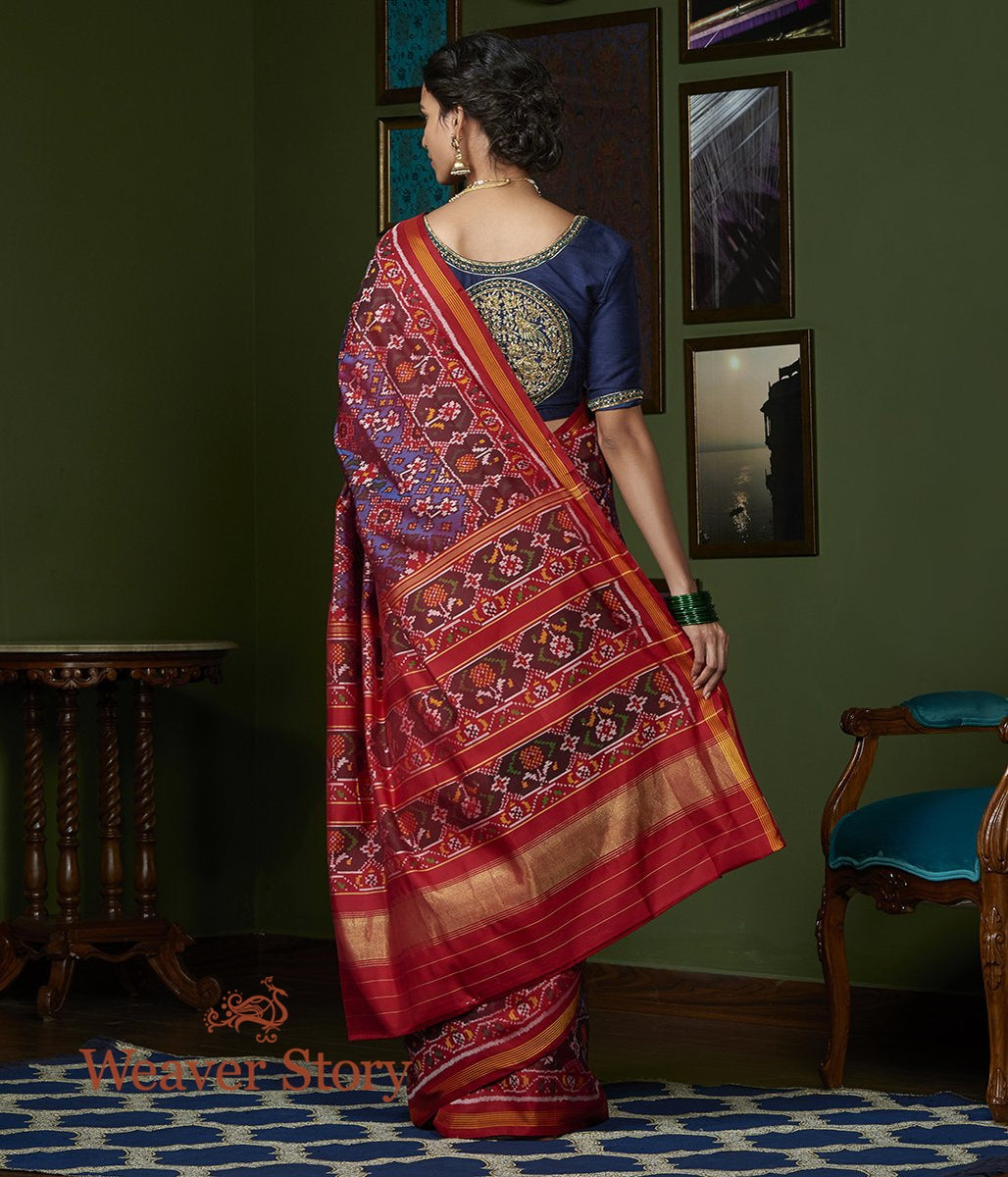 Handwoven_Blue_and_Red_Dual_Tone_Gujarat_Patola_Saree_with_Red_Border_WeaverStory_03