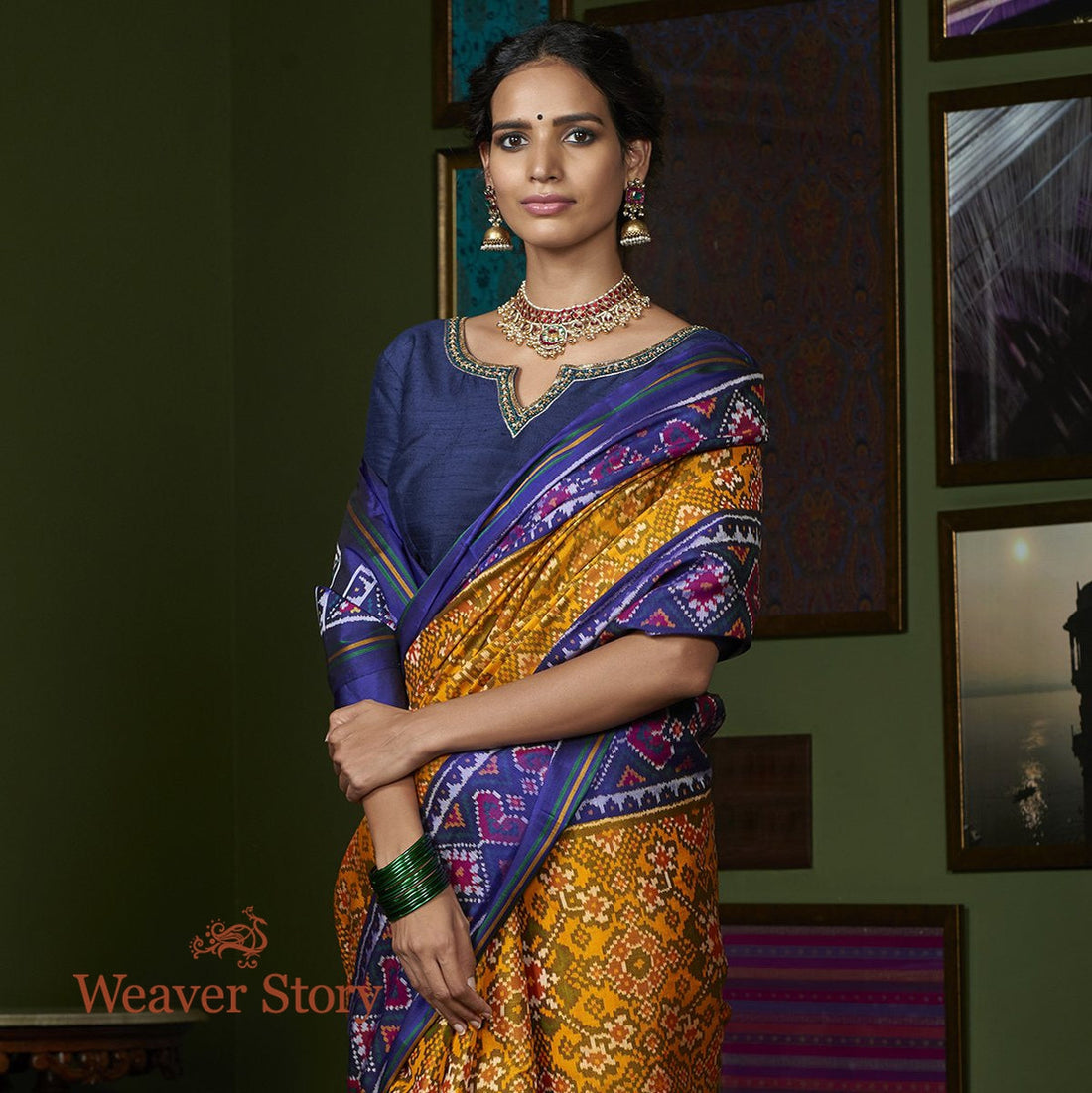 Handloom_Blue_and_Mustard_Gujarat_Patola_Saree_WeaverStory_01