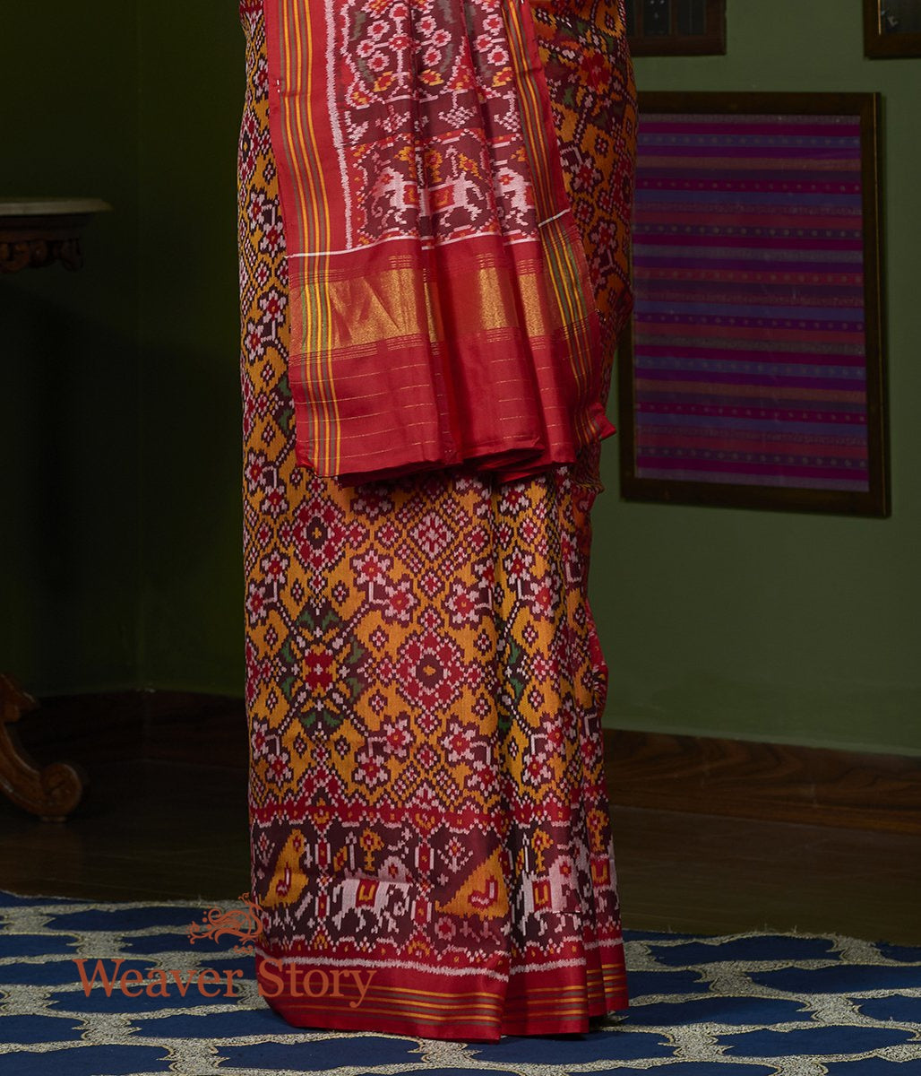 Handwoven_Mustard_and_Red_Gujarat_Patola_Saree_with_Red_Border_WeaverStory_04