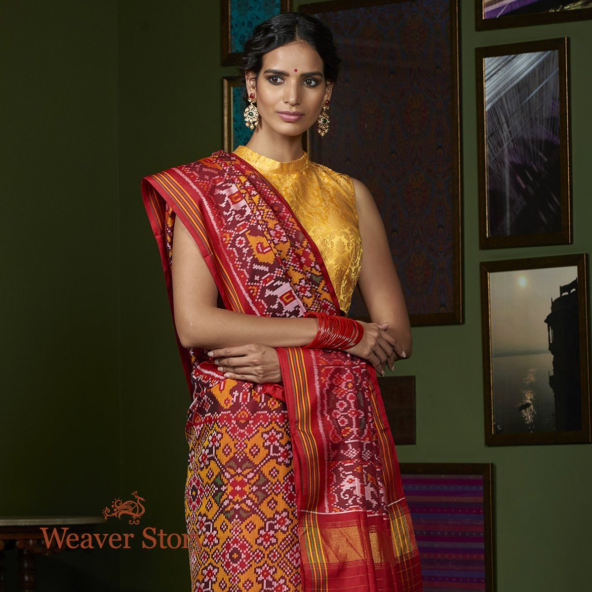 Handwoven_Mustard_and_Red_Gujarat_Patola_Saree_with_Red_Border_WeaverStory_01