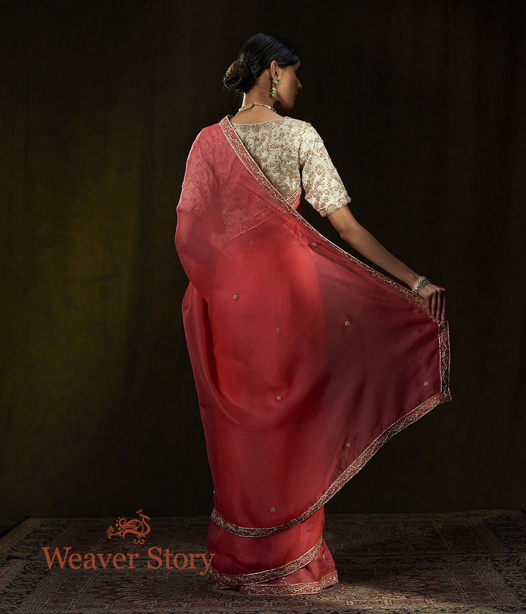 Coral_Peach_Hand_Embroidered_Organza_Saree_with_Zardozi_WeaverStory_03