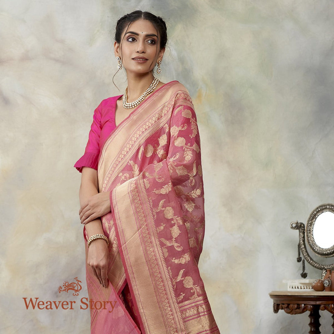 Handwoven_Apricot_Peach_Kora_Silk_Kadwa_Jangla_WeaverStory_01
