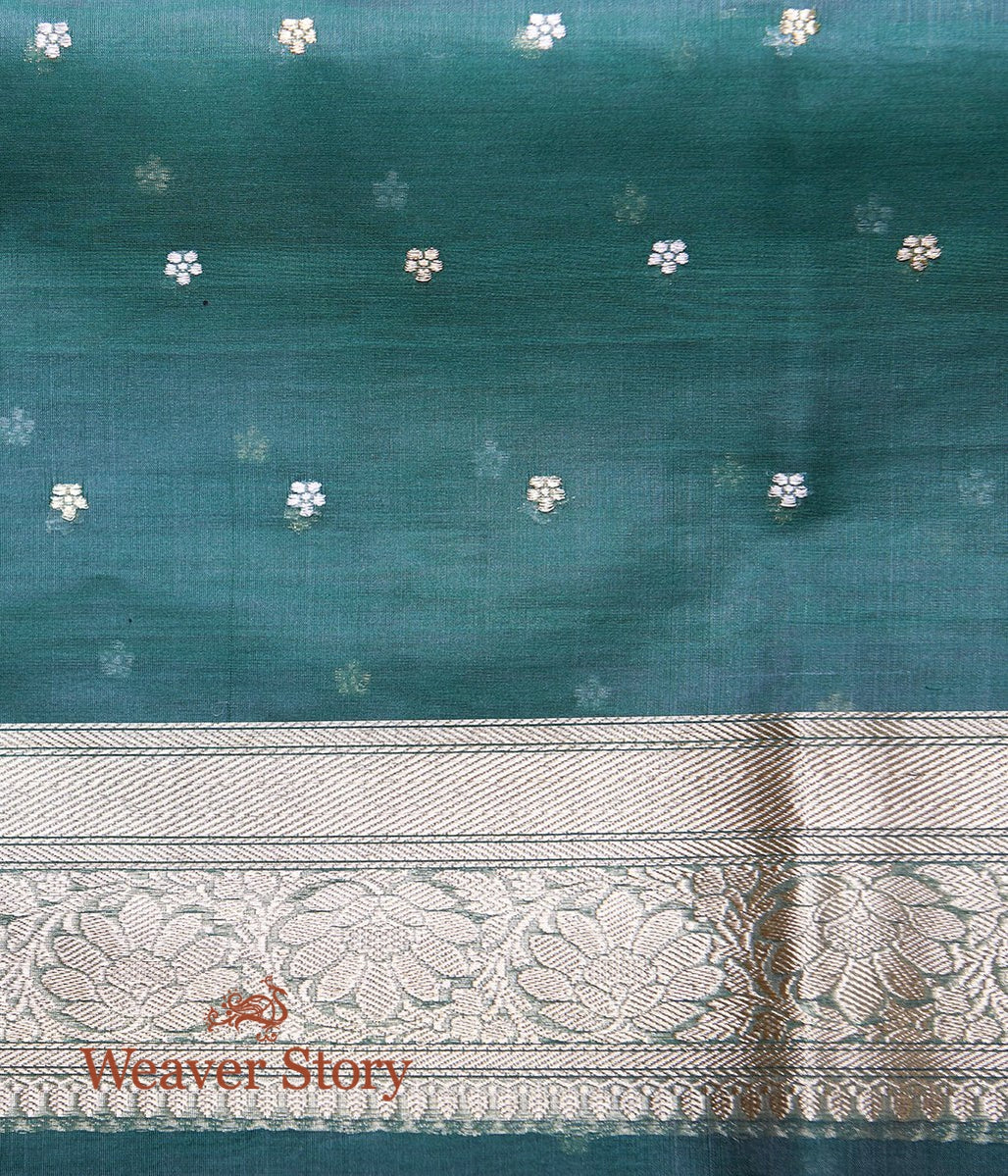 Handwoven_Teal_Green_Kora_Silk_Banarasi_Saree_WeaverStory_05