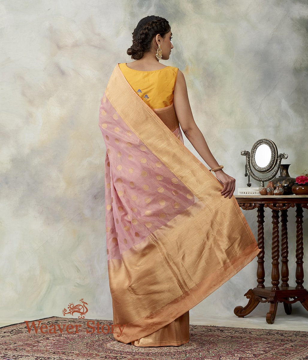 Handwoven_Pink_and_Gold_Cotton_Tissue_Banarasi_with_Zari_Polka_Bootas_WeaverStory_03