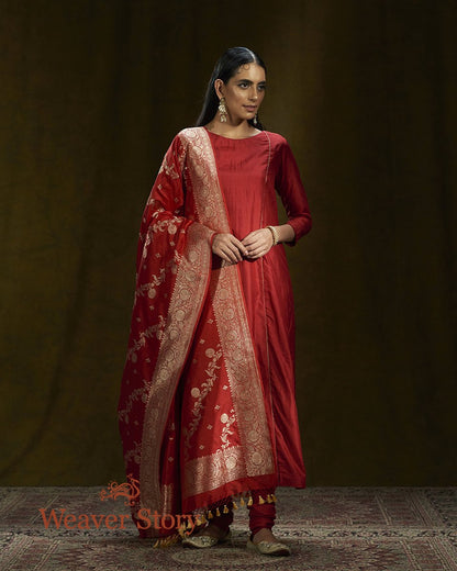 Red_Pure_Mulberry_Silk_Suit_Set_with_Banarasi_Jangla_Dupatta_WeaverStory_02