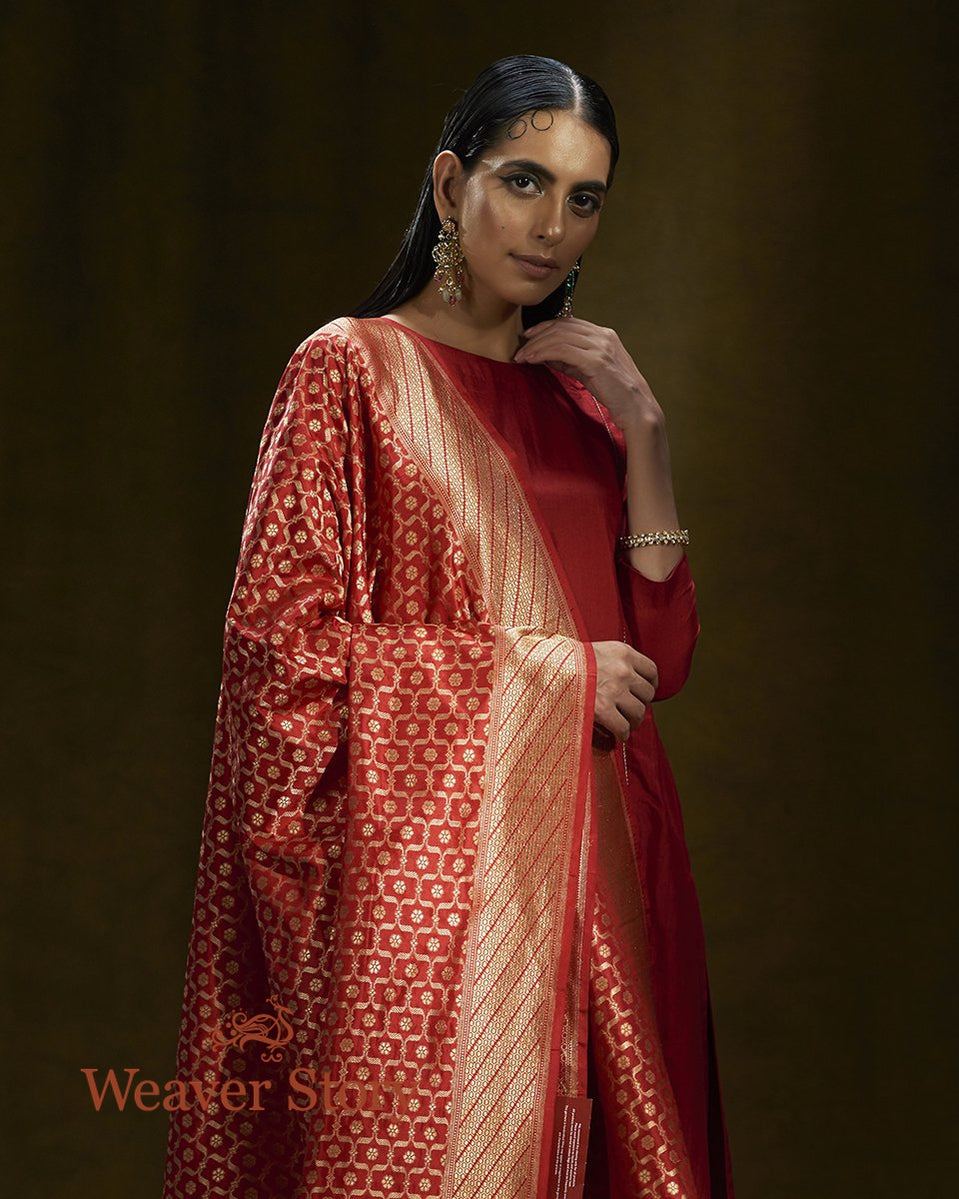 Red_Pure_Mulberry_Silk_Kalidar_Suit_Set_with_Banarasi_Dupatta_WeaverStory_01