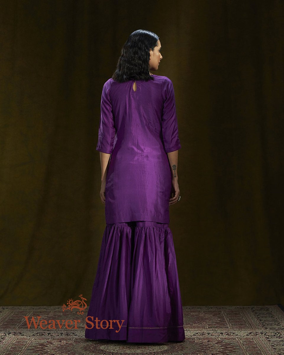 Purple_Mulberry_Silk_Short_Kurta_and_Gharara_Set_WeaverStory_02