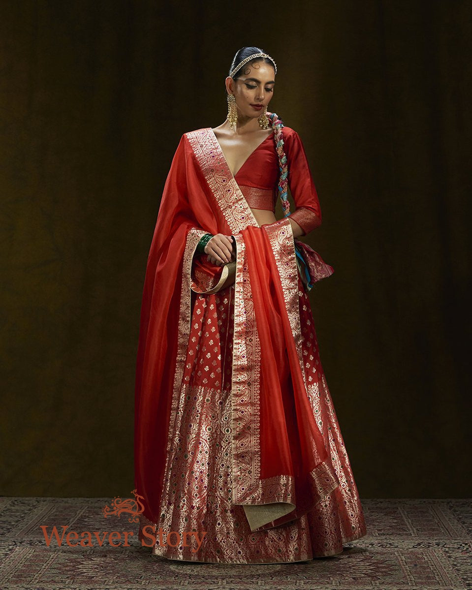 Red_Banarasi_Handloom_Lehenga_with_Gold_and_Silver_Zari_and_Meenakari_WeaverStory_01