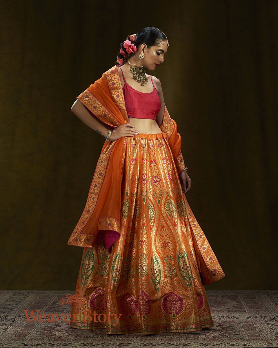 Orange_Banarasi_Handloom_Lehenga_with_Meenakari_WeaverStory_01
