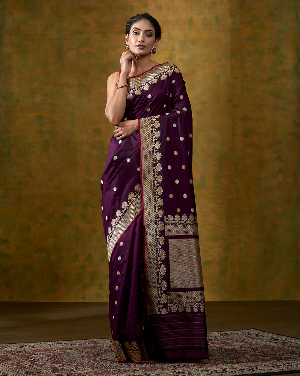 Wine_Handloom_Pure_Katan_Silk_Banarasi_Saree_with_Kadhwa_Floral_Border_WeaverStory_02