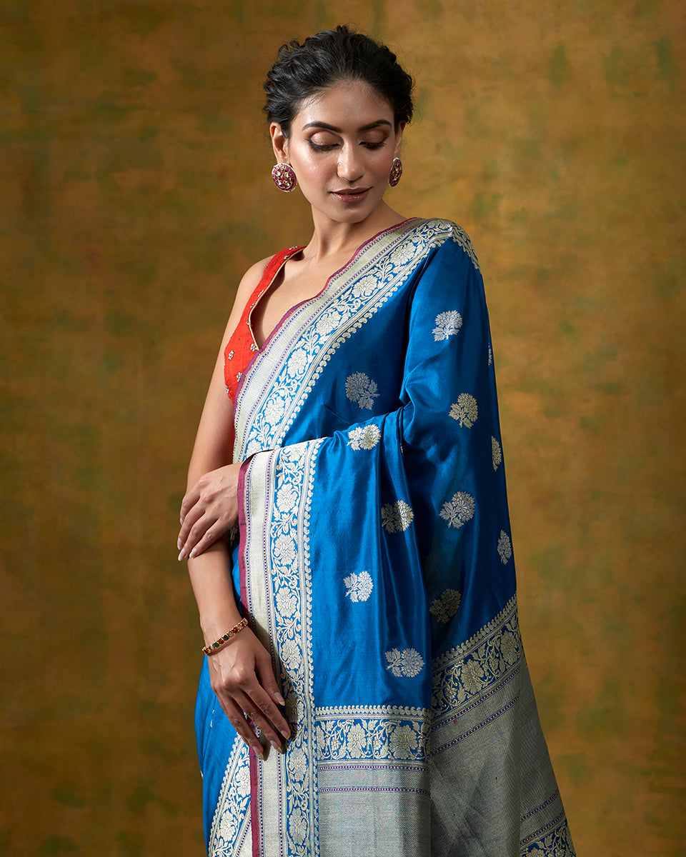 Copper_Sulphate_Blue_Banarasi_Handloom_Saree_with_Kadhwa_Floral_Border_and_Floral_Booti_WeaverStory_01