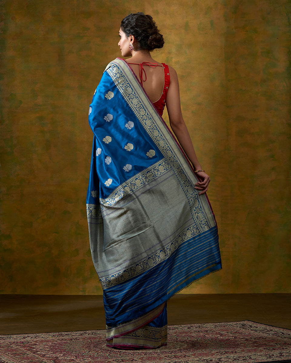 Lovely Canary Yellow and Copper Sulfate Blue Kanchi Kora Organza Silk Saree  With Muted Gold Zari Checks on the Body and Beautiful Big Border - Etsy