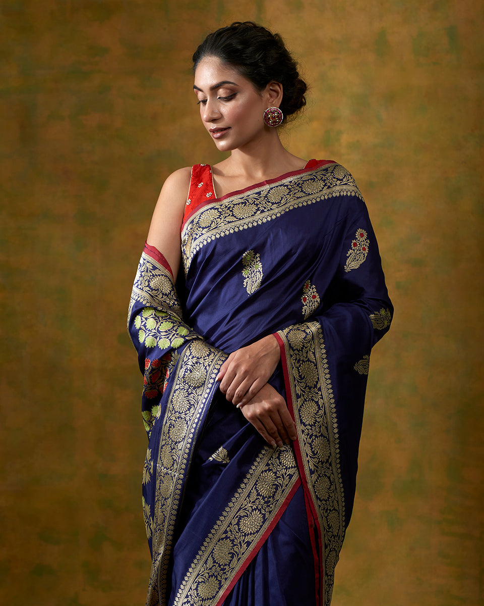 Dark_Blue_Banarasi_Handloom_Saree_with_Kadhwa_Meenakari_Booti_and_Floral_Border_WeaverStory_01