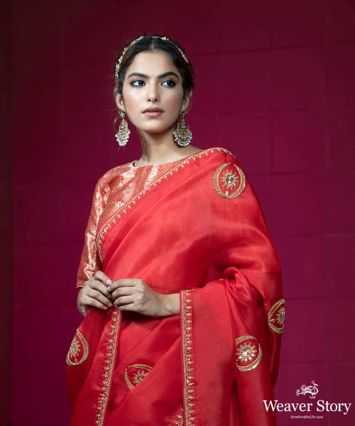 Red Brocade Bridal Saree – kreationbykj