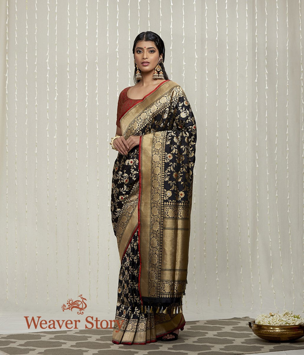 Handloom_Black_Sona_Rupa_Kadhwa_Jangla_Saree_with_Meenakari_WeaverStory_02