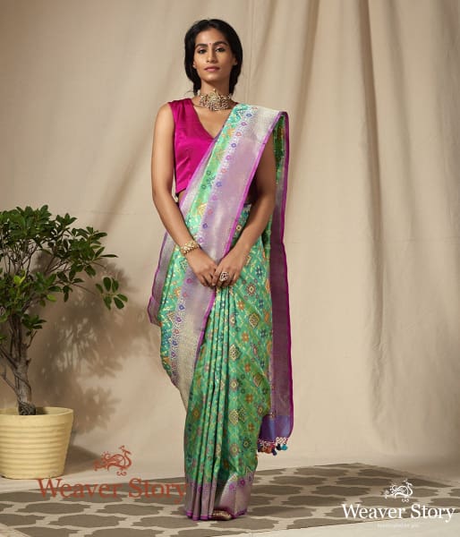 Handwoven_Green_and_Purple_Banarasi_Patola_Saree_WeaverStory_02