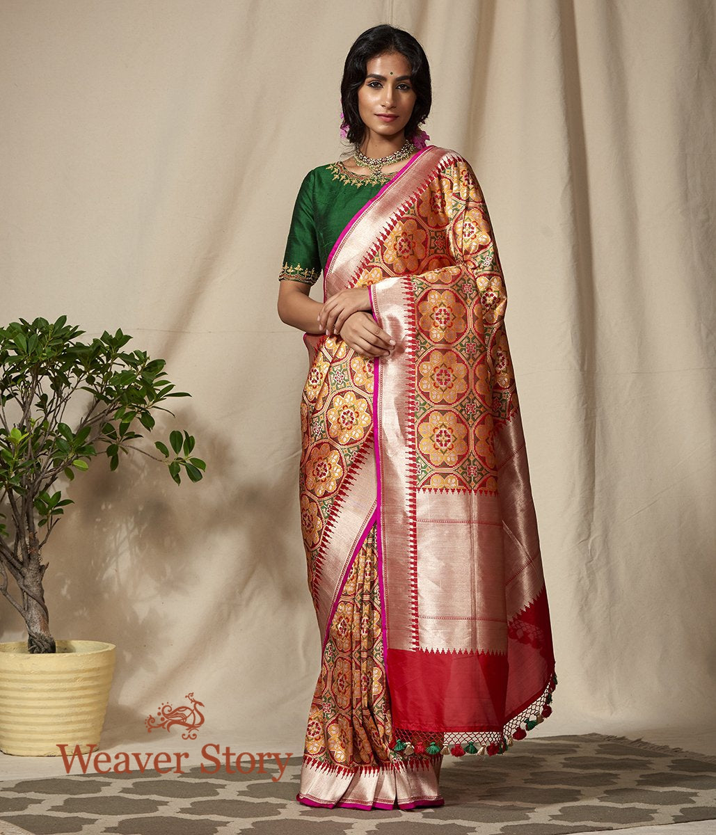 Handloom_Orange_and_Green_Meenakari_Banarasi_Patola_Saree_WeaverStory_02